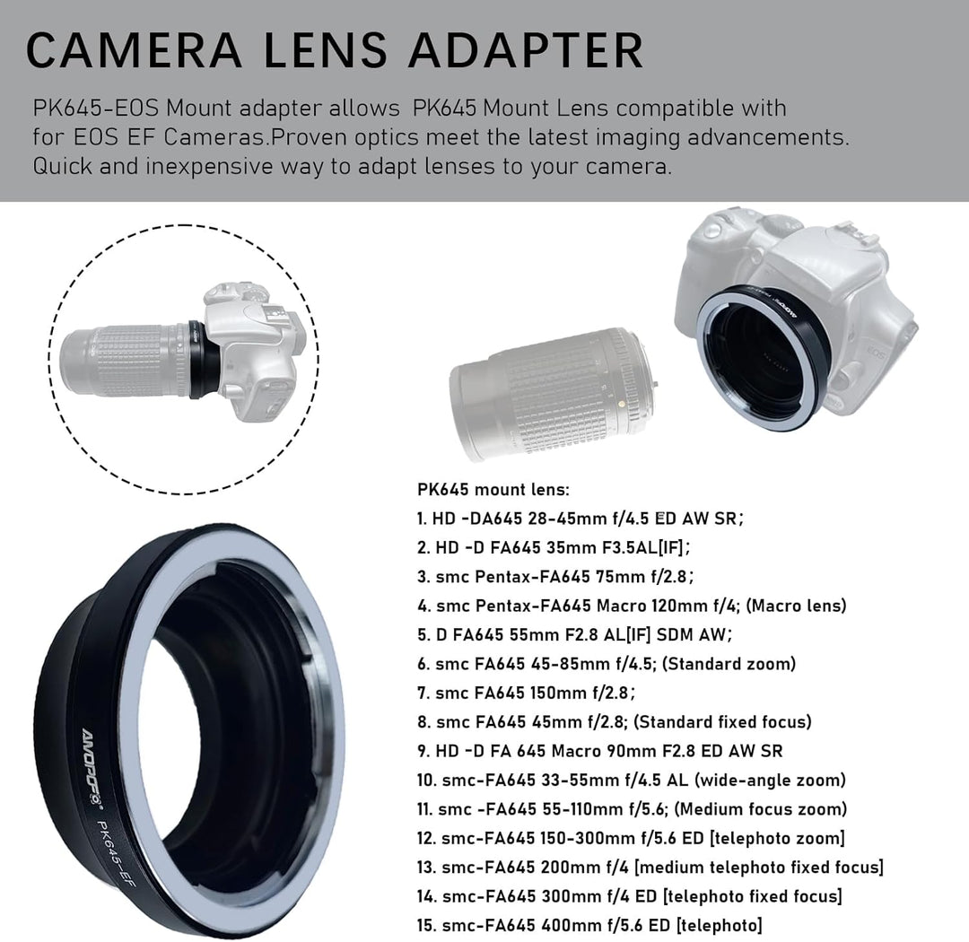 PK645-EOS Objektiv Adapter Adapterring,für PK645 (P645) SLR-Objektiv Kompatibel für EOS EF-S Kamera