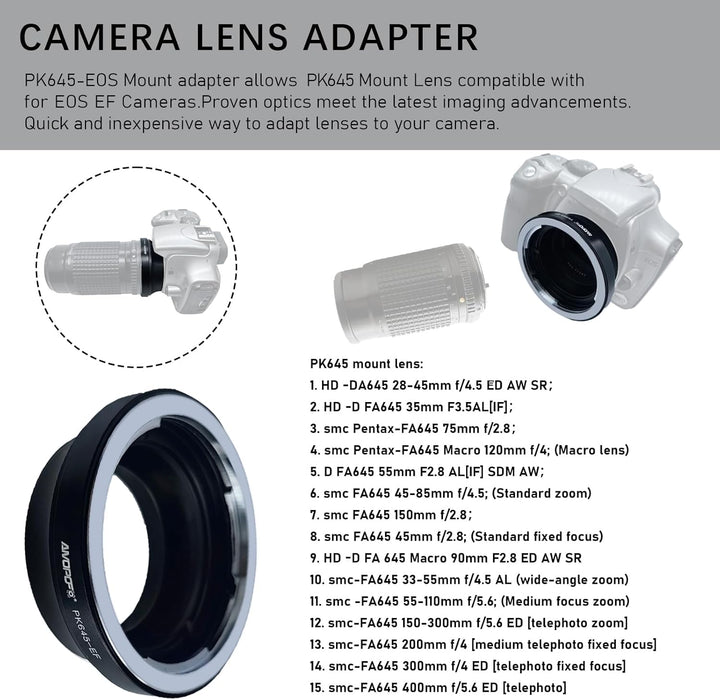 PK645-EOS Objektiv Adapter Adapterring,für PK645 (P645) SLR-Objektiv Kompatibel für EOS EF-S Kamera