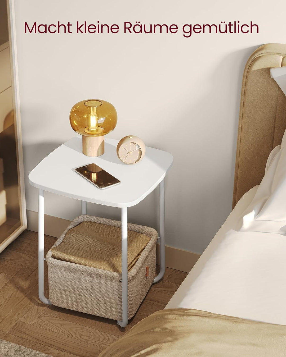 VASAGLE Beistelltisch quadratisch, Kleiner Tisch, Couchtisch klein, Wohnzimmertisch, Korb aus Stoff,