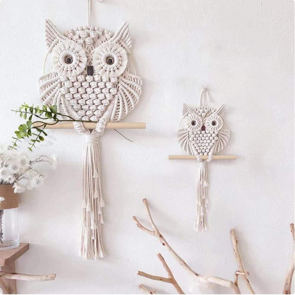 YSGLIFE 2 x Eulen Makramee Wandbehang Wanddekoration Handgefertigt Boho Ornament Wandkunst Aufhänger