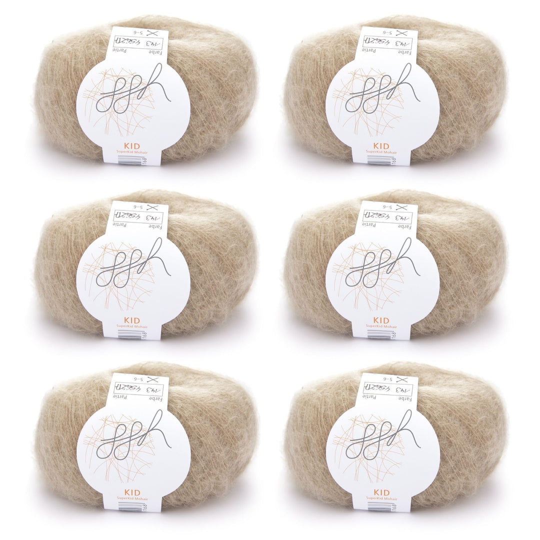 ggh Kid Box - 6 Knäuel Strickwolle aus Kid Mohair - Farbe 143 - Beige, 143 - Beige