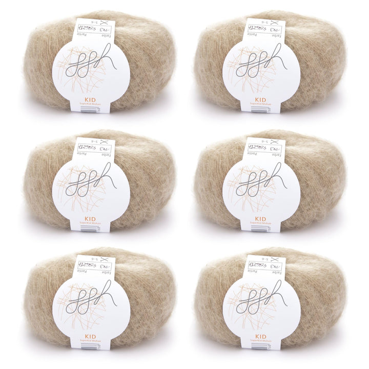 ggh Kid Box - 6 Knäuel Strickwolle aus Kid Mohair - Farbe 143 - Beige, 143 - Beige