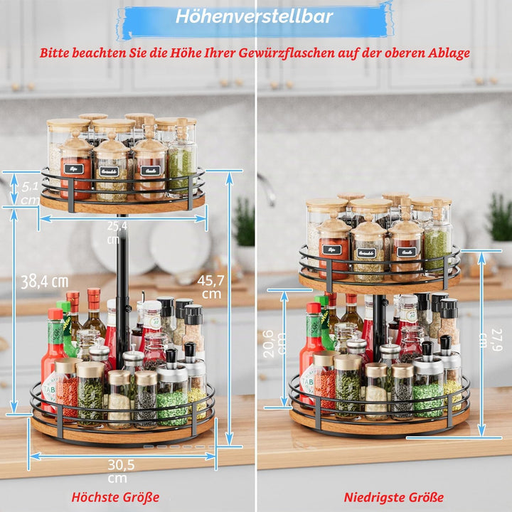 OVICAR Lazy Susan Drehteller-Organizer, verstellbar, 2 Etagen, Holz, drehbar, 30,5 cm, Lazy Susan fü
