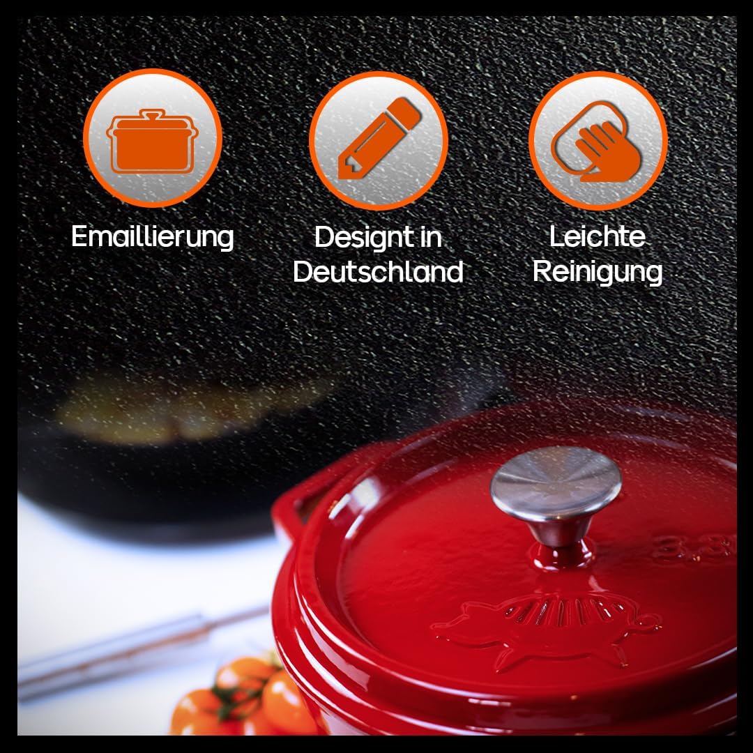 Dutch Oven Emailliert (3,8L) | Feuertopf rot | BBQ, 3,8L