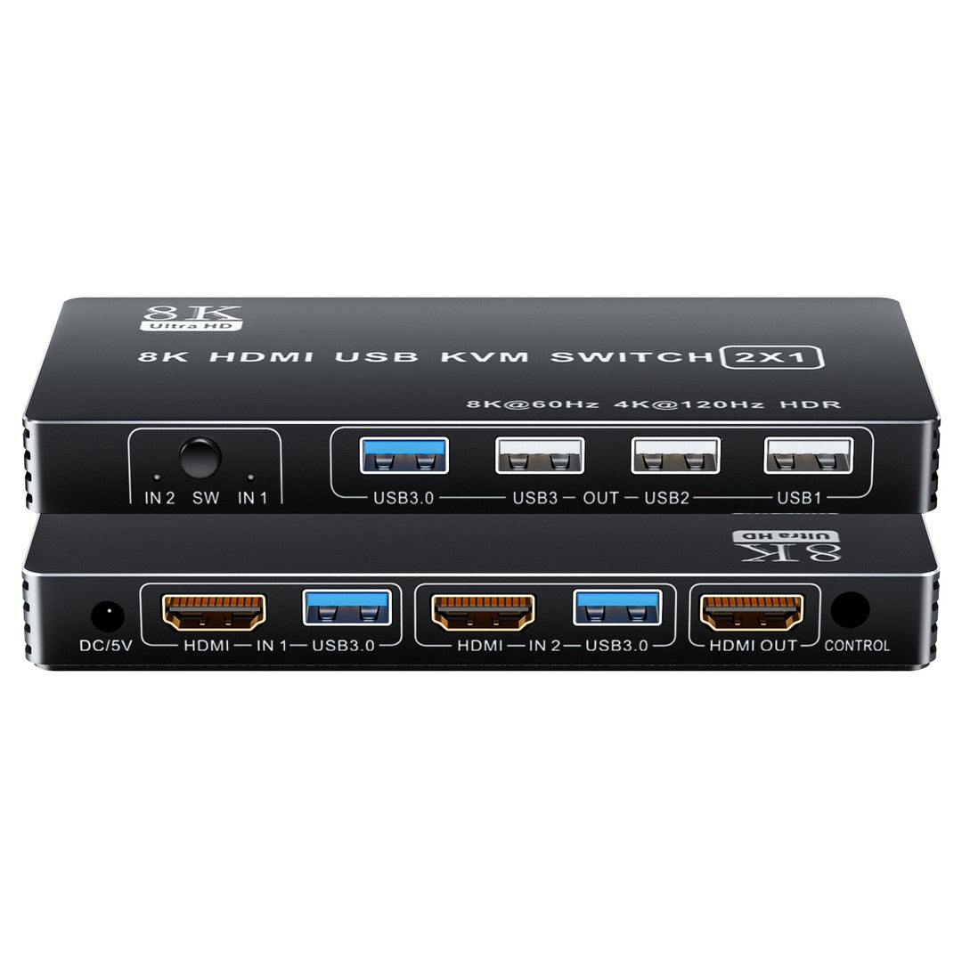 8K USB 3.0 HDMI KVM Switch 2 Port, BolAAzuL HDMI 2,1 KVM Switcher 2 PC 1 Monitor 8K@60Hz 4K@120Hz HD