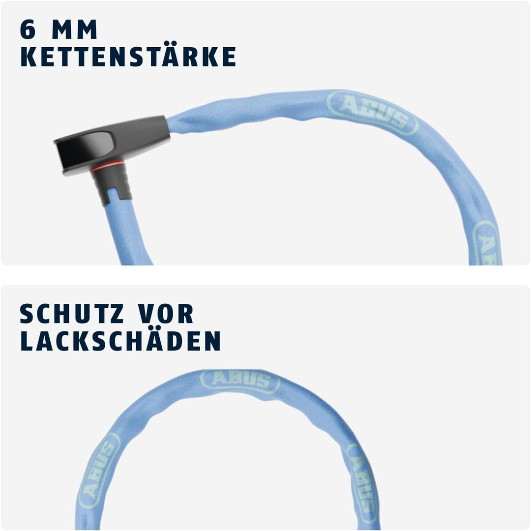 ABUS Kettenschloss Catena 6806K – Leichtes Fahrradschloss aus gehärtetem Stahl mit modischem Textils