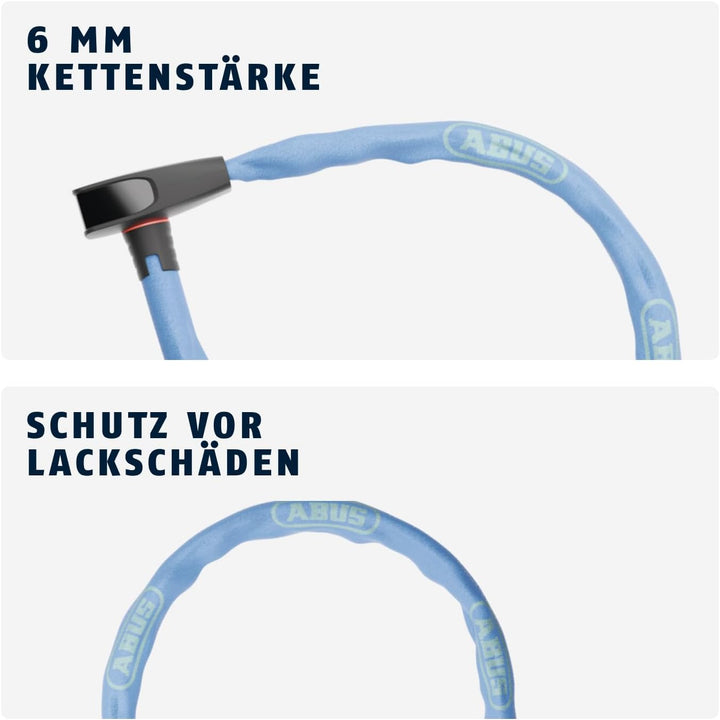 ABUS Kettenschloss Catena 6806K – Leichtes Fahrradschloss aus gehärtetem Stahl mit modischem Textils
