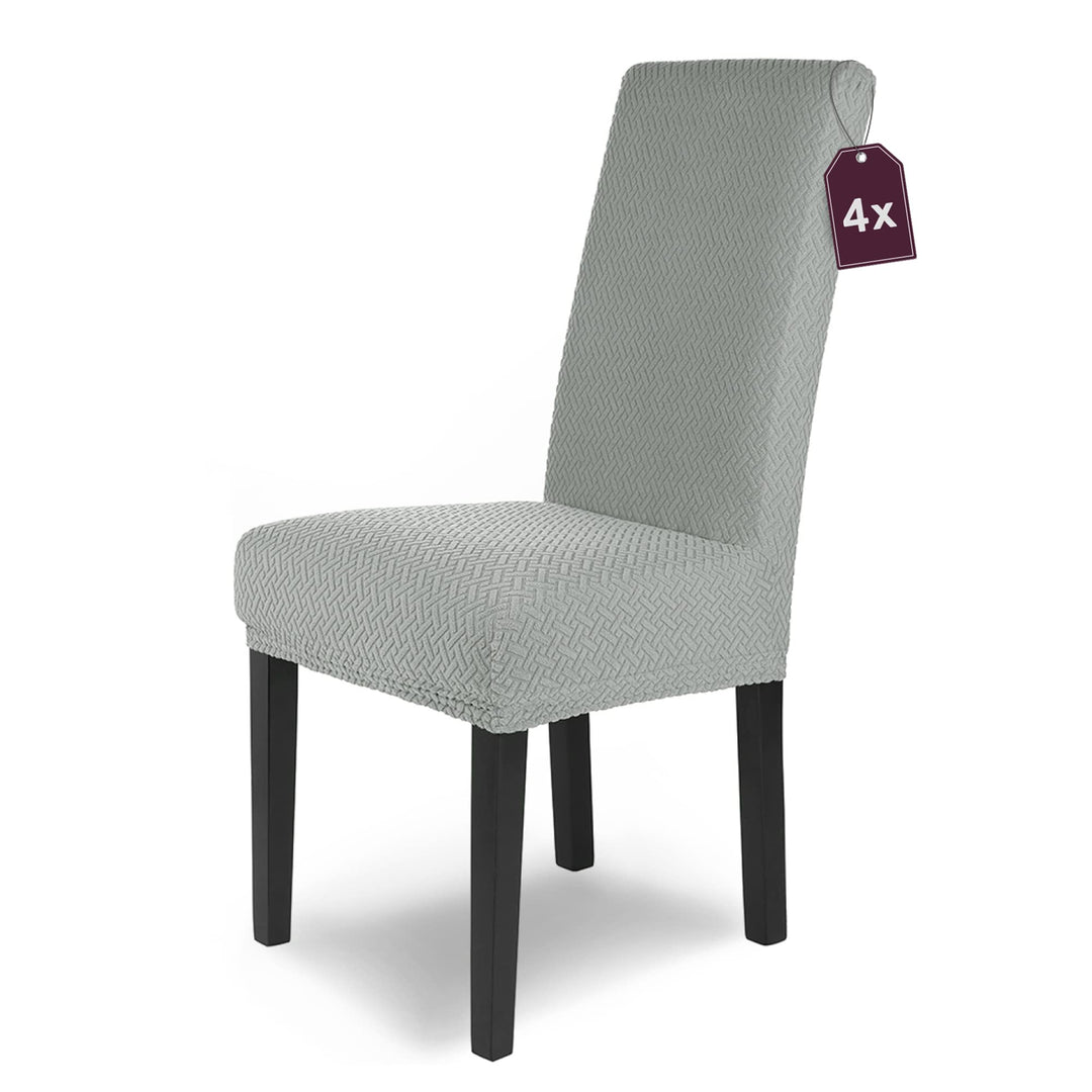 SCHEFFLER-Home Stuhlhussen Stretch Luna/Stuhlhussen Grau 4er Set/elastische Flanell Stuhlabdeckungen