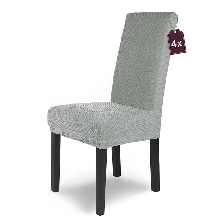 SCHEFFLER-Home Stuhlhussen Stretch Luna/Stuhlhussen Grau 4er Set/elastische Flanell Stuhlabdeckungen