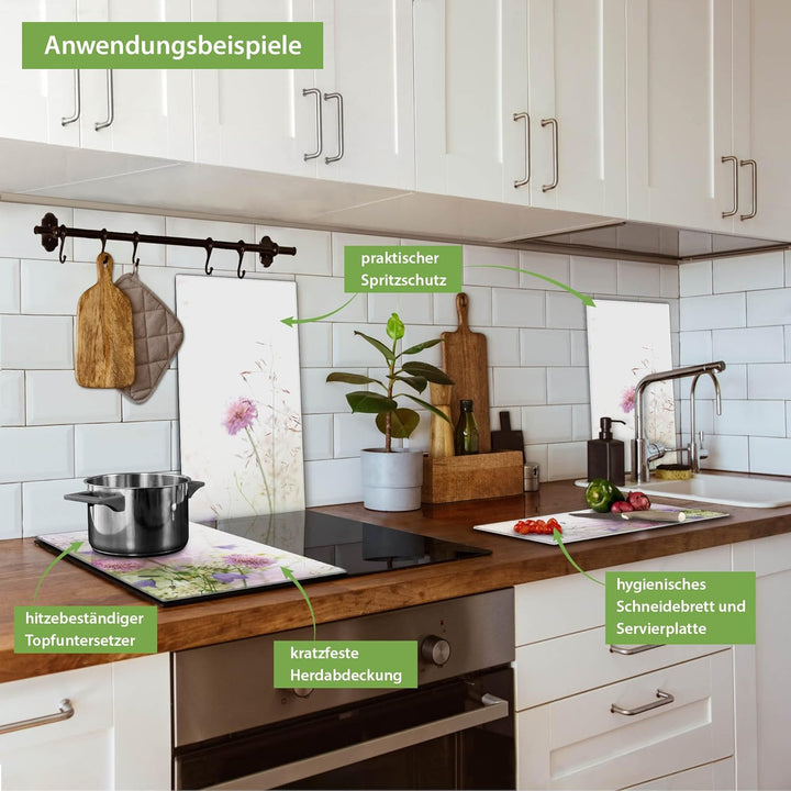 banjado® Herdabdeckplatte Glas 2-teilig je 30x52 cm/Schneidebrett Herdabdeckung mit Motiv Glitzernde