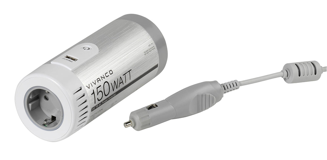Vivanco CPC 160 Fahrzeugspannungswandler mit USB-Ladefunktion (230V, 150 Watt) grau/weiss
