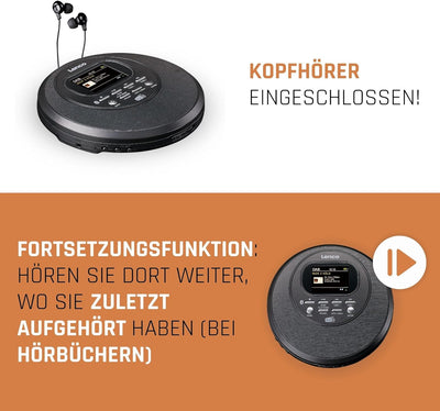 Lenco CD-500 Tragbarer CD-Player - Diskman - Bluetooth Walkman - DAB+ Radio - Anti-shock - Hörbuchfu