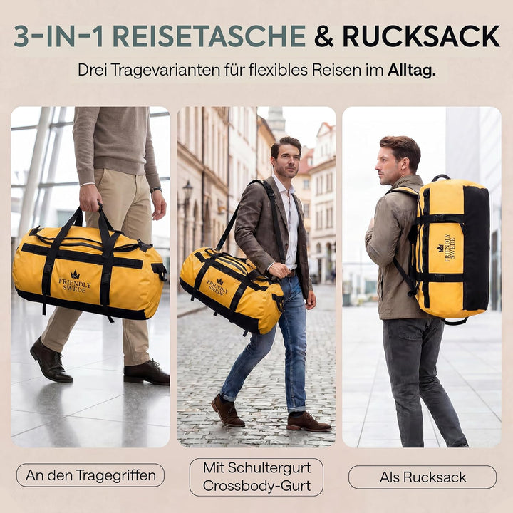 The Friendly Swede Wasserfeste Reisetasche Duffle Bag Rucksack - 30L / 60L / 90L - Seesack, Sporttas