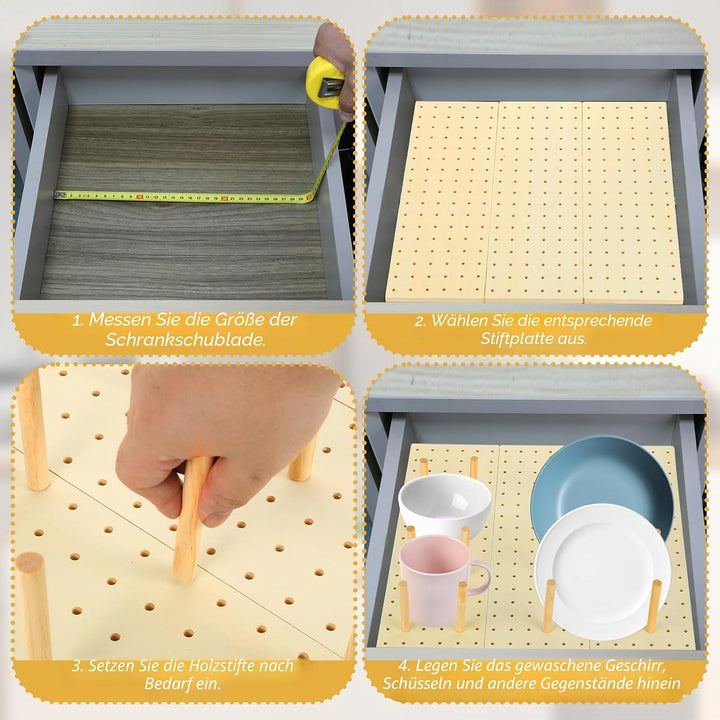 Stecktafel Schublade Organiser, 3 Stück Holz Peg Board System mit 34 Holzstab, Einstellbare Holz Tel