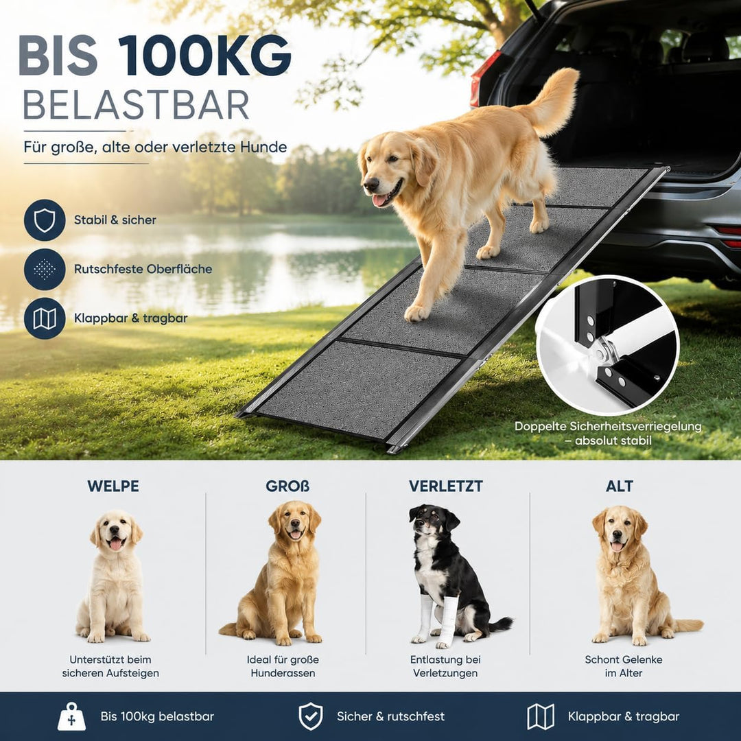 Hunderampe Auto Klappbar, Hundetreppe Auto Hunde Bis 115kg Einstiegshilfe Hundetreppe, Hundetreppe A