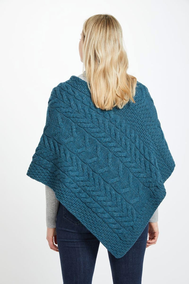 Aran Woollen Mills Superweicher Stilvoll Poncho aus 100% Merinowolle Einheitsgrösse Blaugrün/ein Hau
