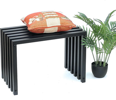 DanDiBo Hocker Metall Schwarz Sitzbank Massiv Wetterfest 60 cm Sitzhocker 96447 Modern Bank Lamellen