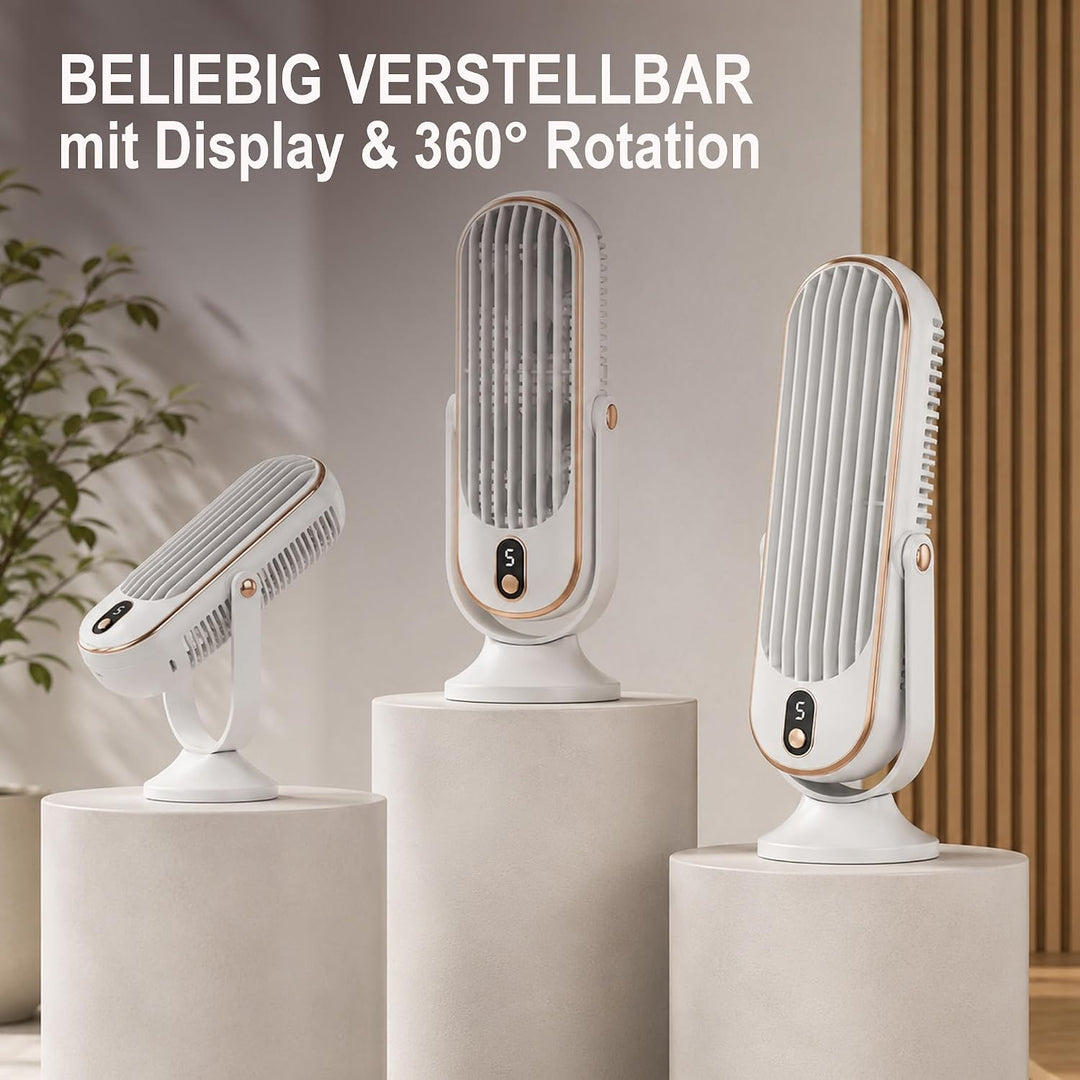 Bestlivings Tischventilator Akku Weiss 5 Stufen leise, Weiss