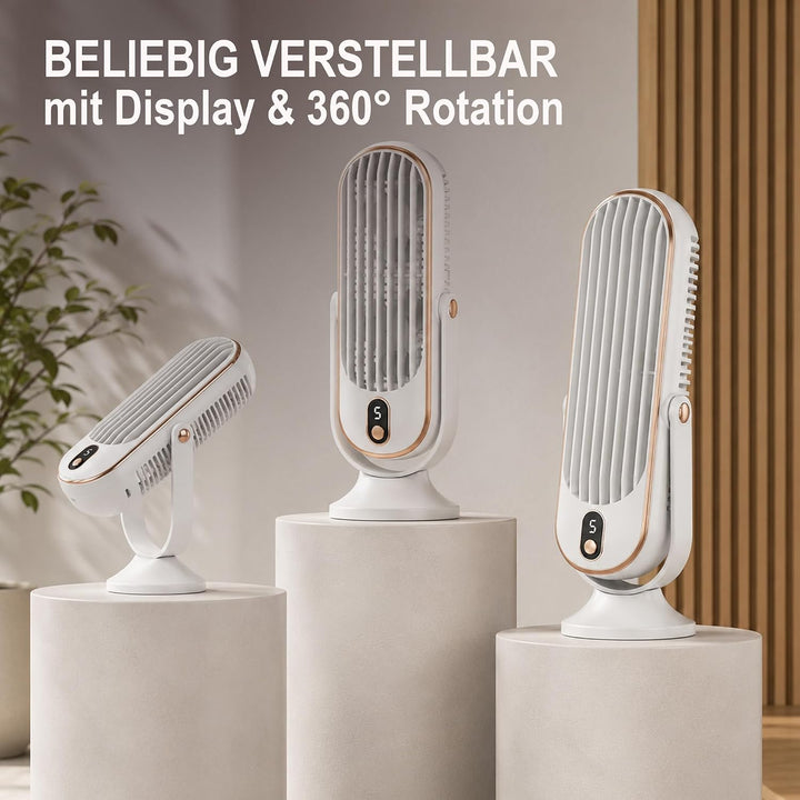 Bestlivings Tischventilator Akku Weiss 5 Stufen leise, Weiss