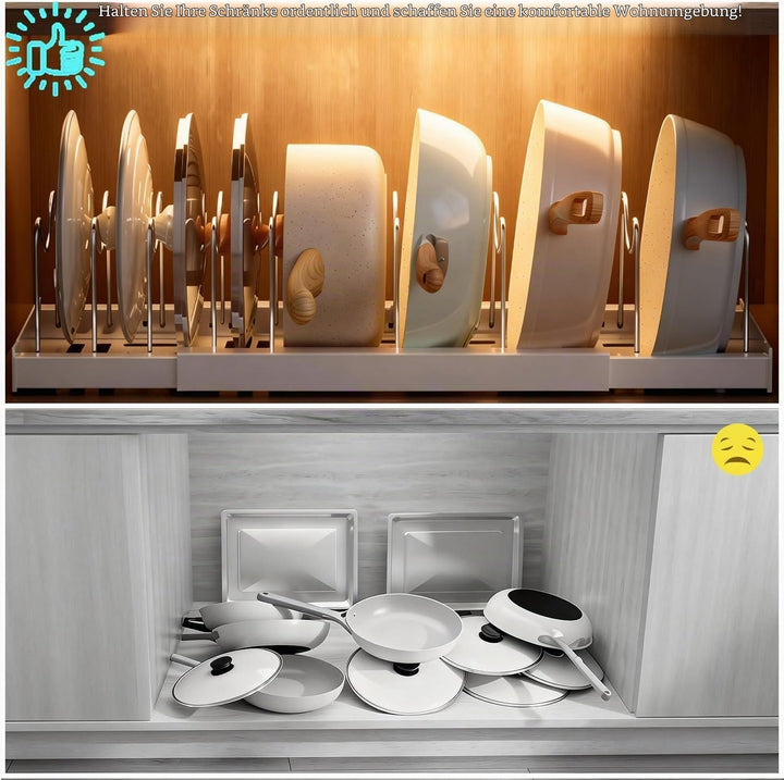 Expandable Pan Organizer for Cabinet, Pots lid and Pans Holder Rack with 7 Adjustable Dividers,Compa