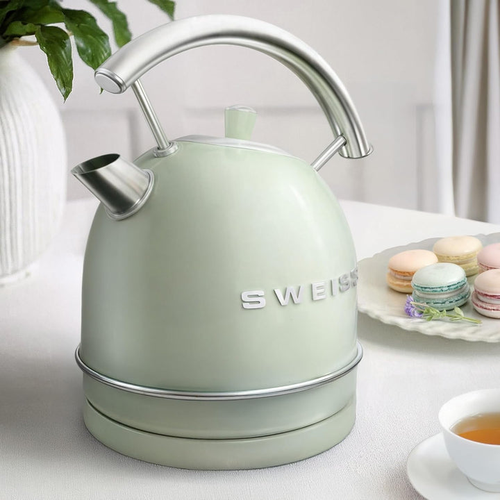SWEISS Vintage Wasserkocher KTL7 1,8L, Praktische kompakte Edelstahl 2200W, Schnelles Kochen, Sichtb