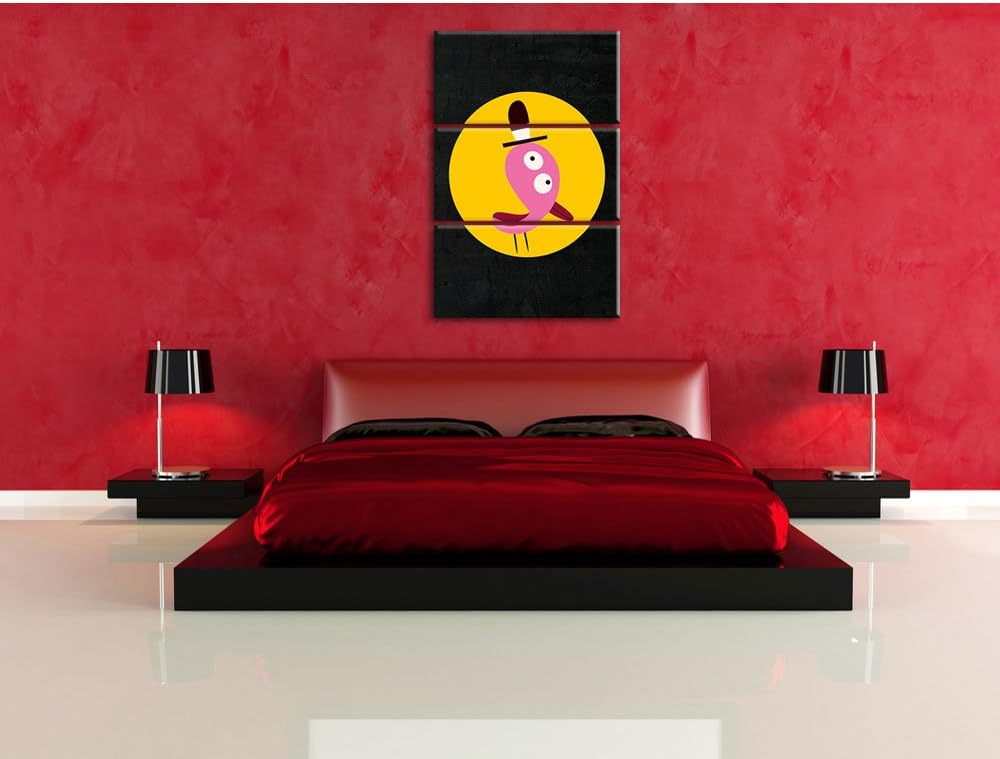 Pixxprint Lustiger Vogel mit einfarbigem Hintergrund schwarz 3-Teiler Leinwandbild 120x80 Bild auf L