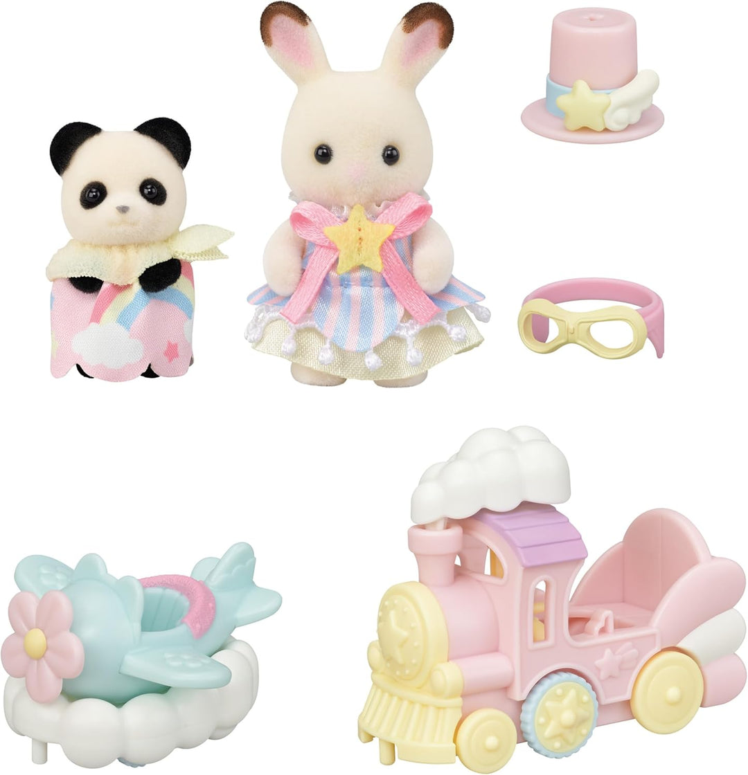 Sylvanian Families - 5819 Freizeitpark Spielset Zugfahrt, samtige Tierfiguren, Schokoladenhase, Pand
