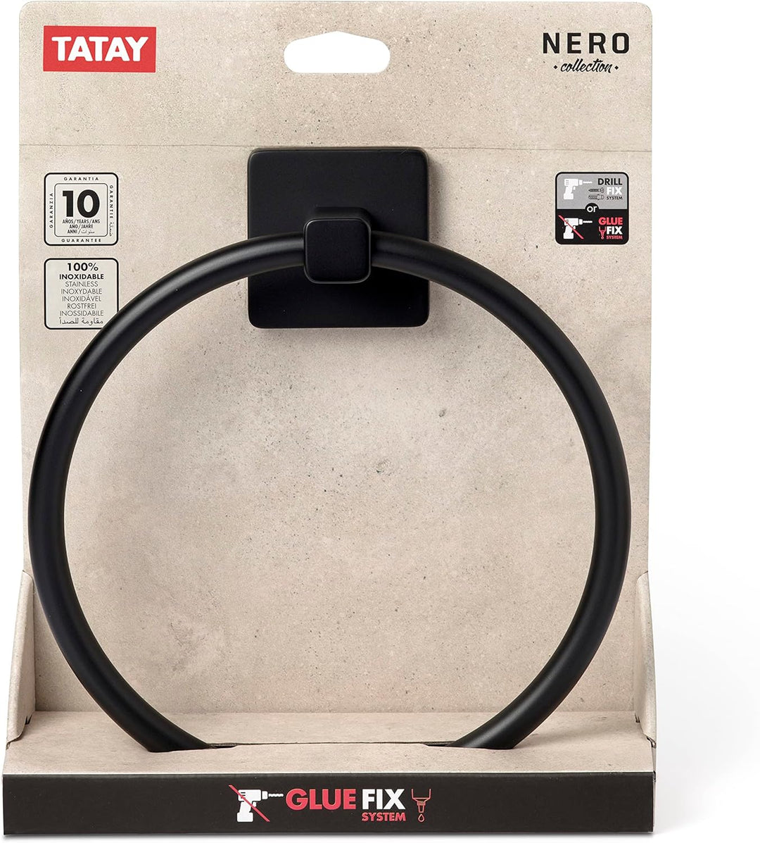 TATAY Handtuchring für das Bad, Nero-Kollektion von Badezimmer Accessoires, Edelstahl und Zamak, Trä