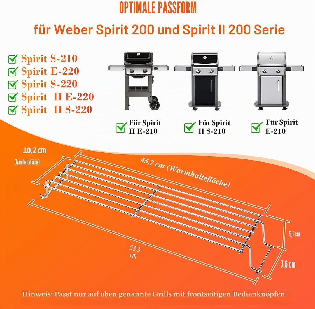 69866 Warmhalterost für Weber Spirit I & II 200 Serie mit Up Front Control, Spirit E210, E220, S210,