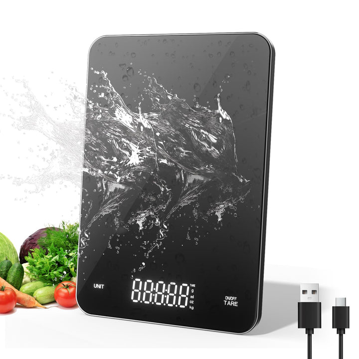 OBEST Wiederaufladbare Digitale Küchenwaage, 5kg/0.1g Küchenwaage elektronische, Gehartes Glas Wiege