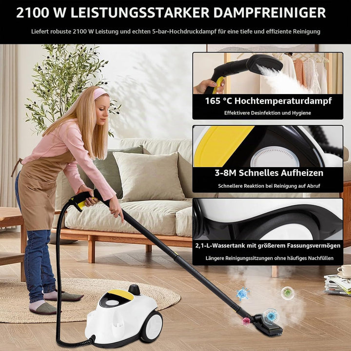 Upgrade 2100W Dampfreiniger mit 29 Zubehör, Mehrzweck Handdampfgerät mit 2,1L Tank, 5 Bar Dampfdruck