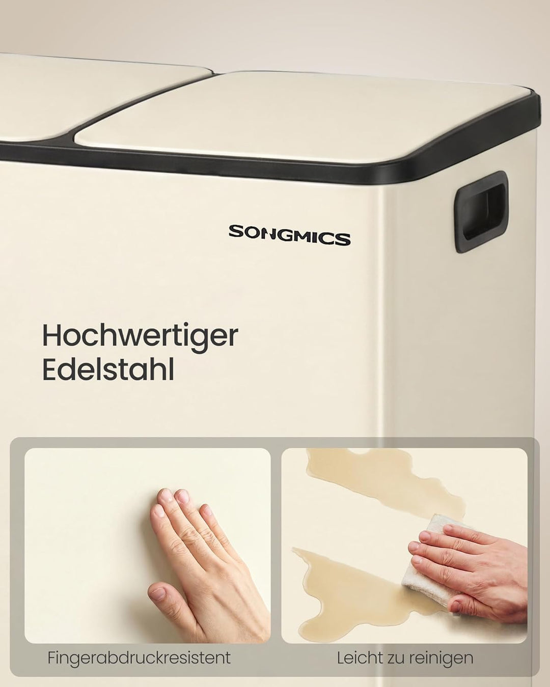 SONGMICS Mülleimer Küche, 2 x 30 Liter, 2 Fächer, Abfalleimer, Tretmülleimer, Küchenmülleimer mit So