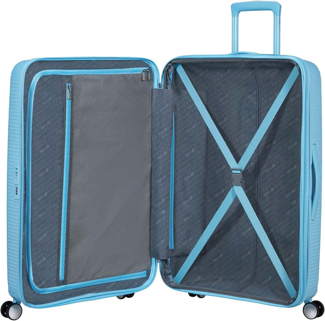 American Tourister Soundbox Spinner 77/28 TSA EXP Trolley Blueberry Fizz hellblau