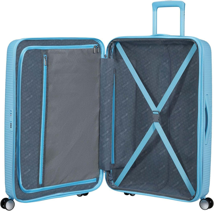 American Tourister Soundbox Spinner 77/28 TSA EXP Trolley Blueberry Fizz hellblau