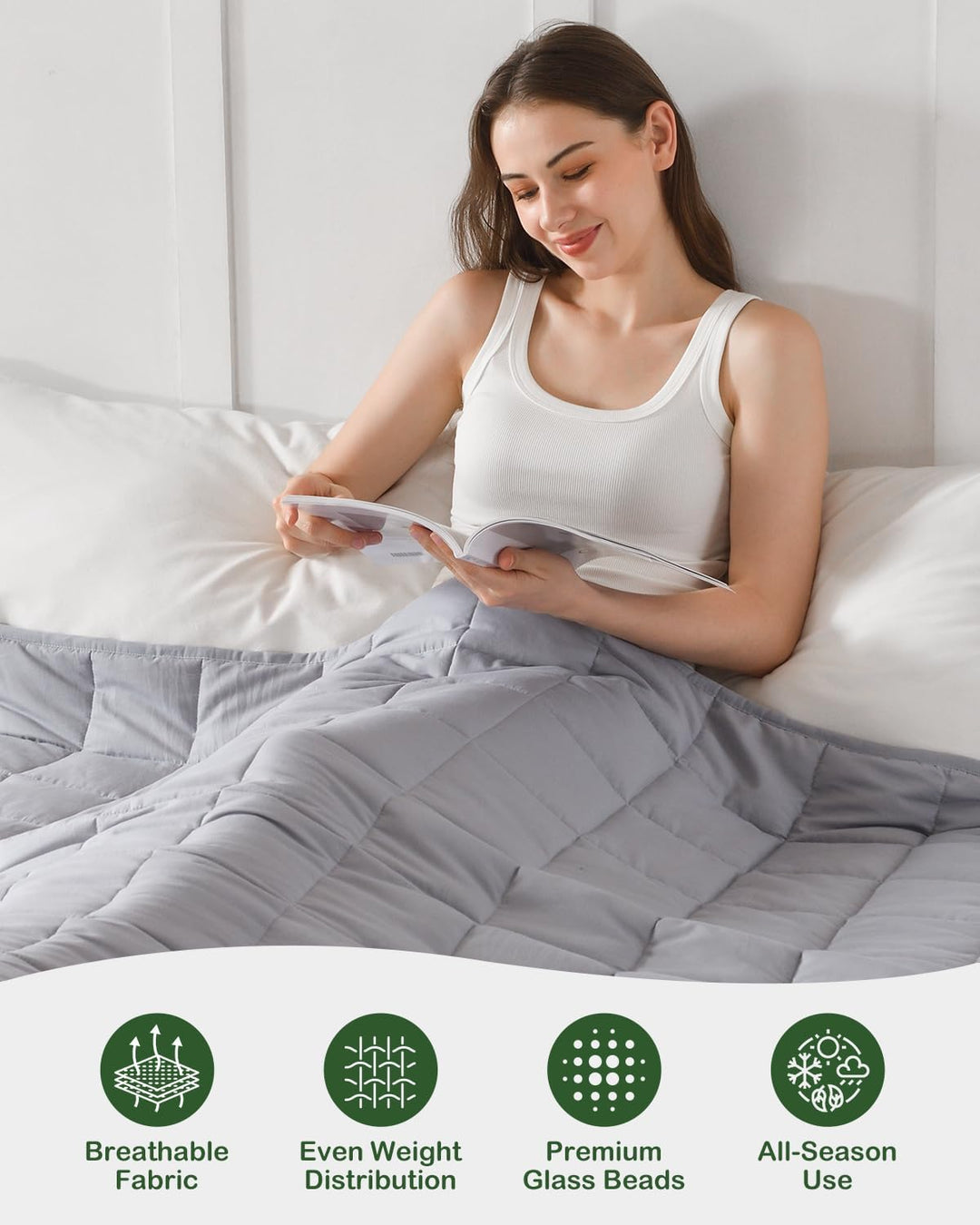 Sivio Gewichtsdecke für Erwachsene 6kg, Atmungsaktive Beschwerungsdecke, weiches Material mit Glaspe