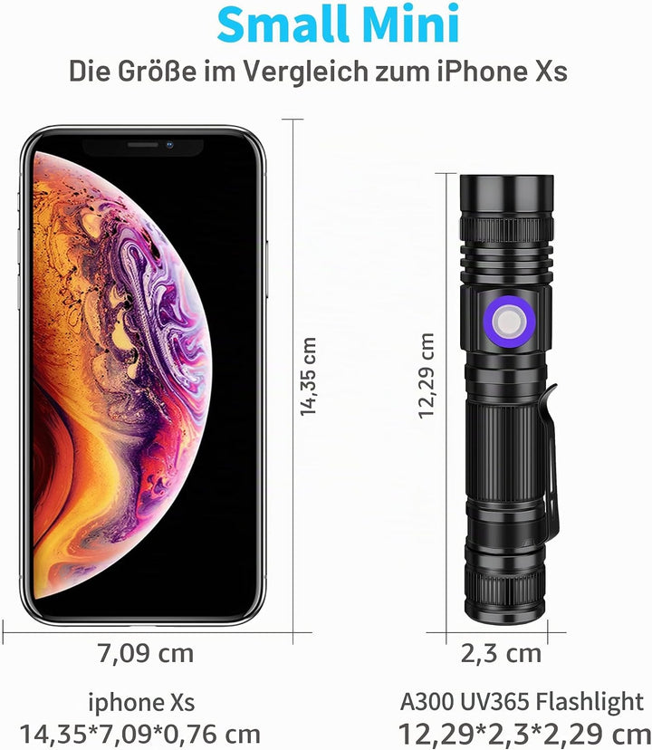 DARKBEAM UV Taschenlampe Schwarzlicht Aufladbar, Woodsche Lampe Schwarzlichttaschenlampen Ultraviole
