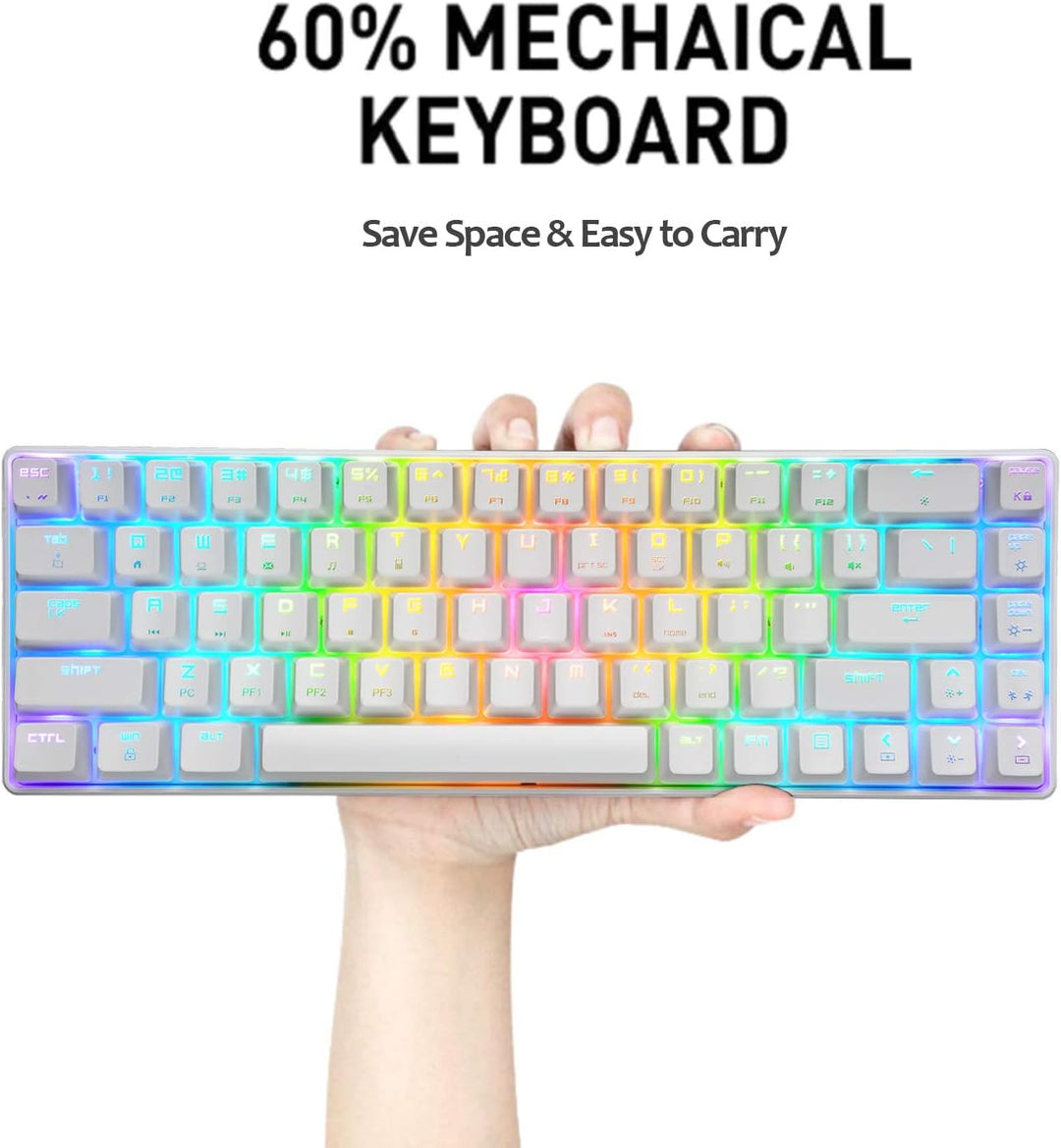 60% mechanische Gaming-Tastatur, Blauer Schalter, Mini-68 Tasten, kabelgebunden, Typ C, 18 Hintergru