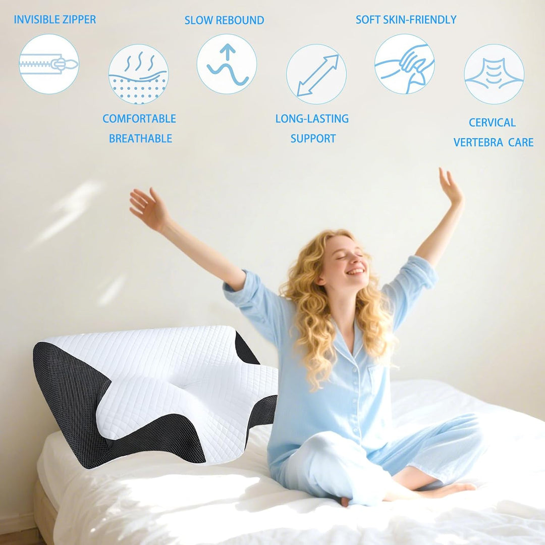Orthopädisches Nackenkissen aus Memory Foam, Ergonomisches Kopfkissen Nackenschmerzen, Memory Foam P
