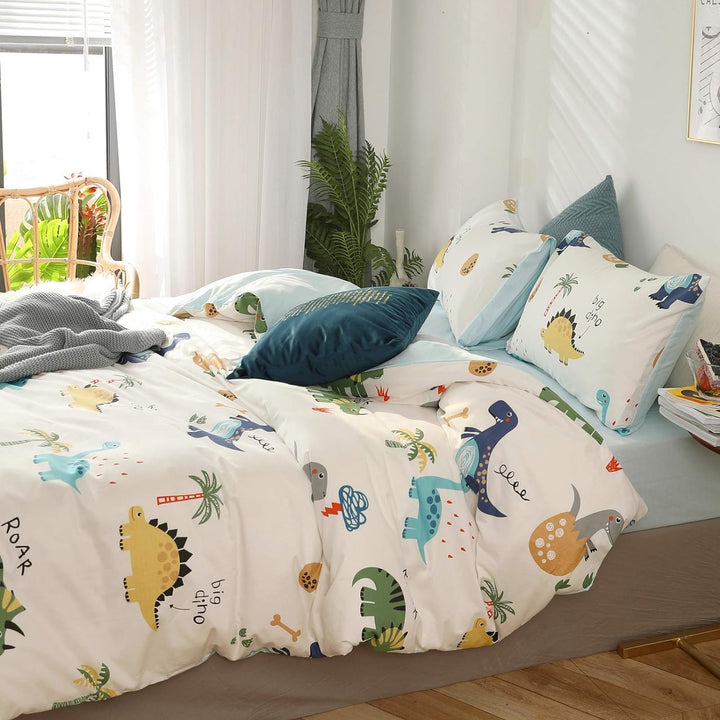 GETIYA 【Neueste】 Dino Bettwäsche 135x200 Kinder Bettwäsche Cartoon Dinosaurier Bettbezug Bunt 100% B