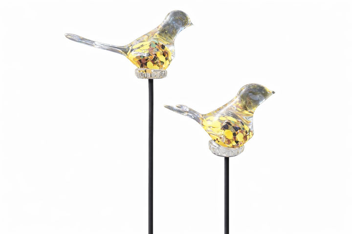 Bornhöft 2er Set Gartenstecker Glasvogel Deko Beetstecker Handarbeit Skulptur Vogel 1 (Gelb-Orange),