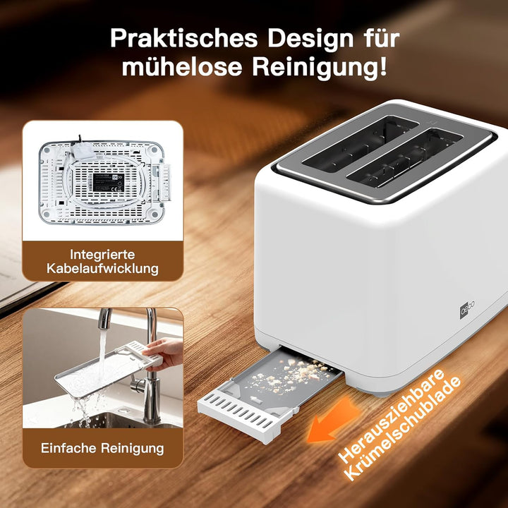 aeco toastlab MAX Toaster 2 Scheiben, LED Touchscreen, 850W, 6 Bräunungsstufen, mit Brötchenaufsatz,