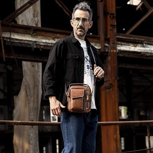 Herren Schultertaschen Freizeit Fashion Echtleder Crossbody Tasche Braun2, Braun2