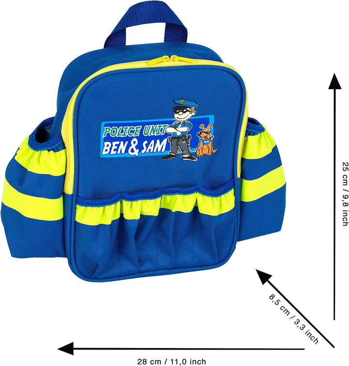 Theo Klein 8802 Polizei-Rucksack mit Zubehör | Mit batteriebetriebener Taschenlampe, Handschellen un