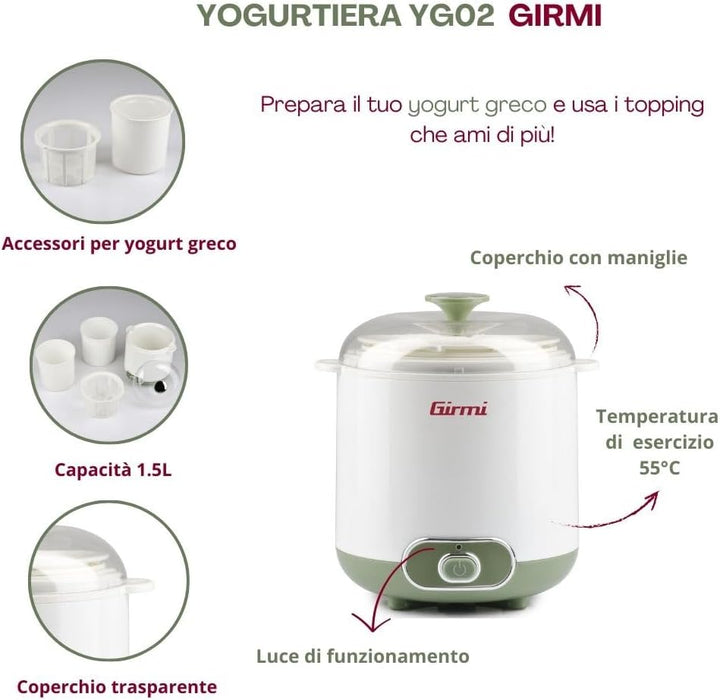 Girmi YG0200 YG02 Joghurtbereiter, Kunststoff, 1.5 liters, Weiss