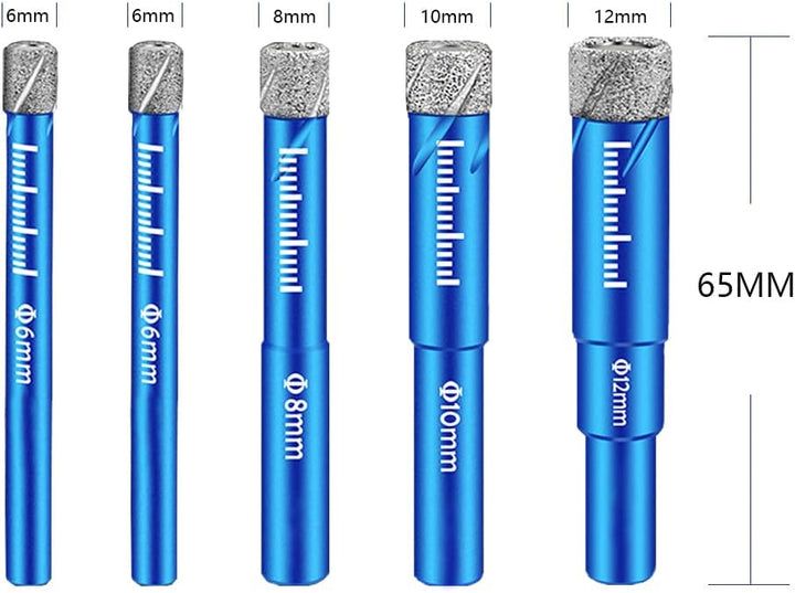 5tlg Diamantbohrer Set Fliesenbohrer Set Glasbohrer 6, 6, 8, 10, 12 mm Feinsteinzeug Bohrer Fliesen