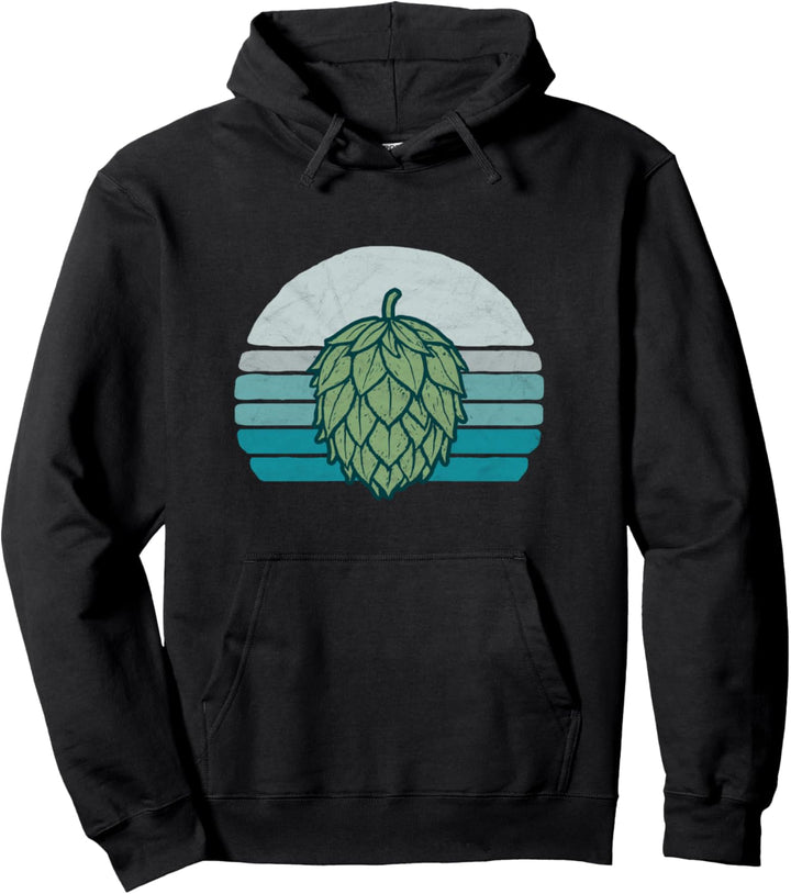Hops Lover Vintage Beer Graphic Dark Sunset Hop Illustration Pullover Hoodie