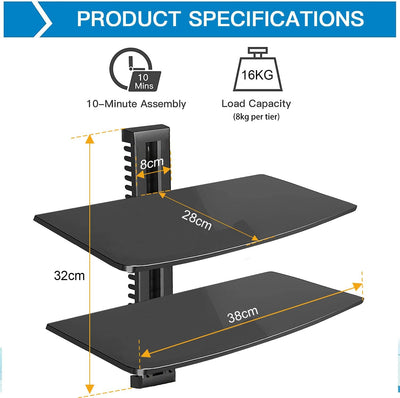 suptek 2 Floating Regal Multimedia Wandregal TV Rack Wandhalterung Mit Verstärktem Gehärtetem Glasre