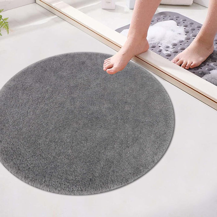 Famibay Badezimmerteppich rutschfest Badematte Waschbar Badteppich Runde 80cm Grau Weiche Badvorlege