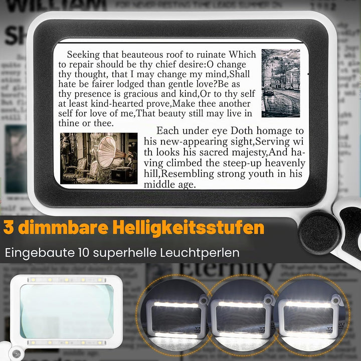 Wiederaufladbare 5X Lupe zum Lesen, Handheld Seite Lupe mit Licht für Low Vision Senioren, leichte L