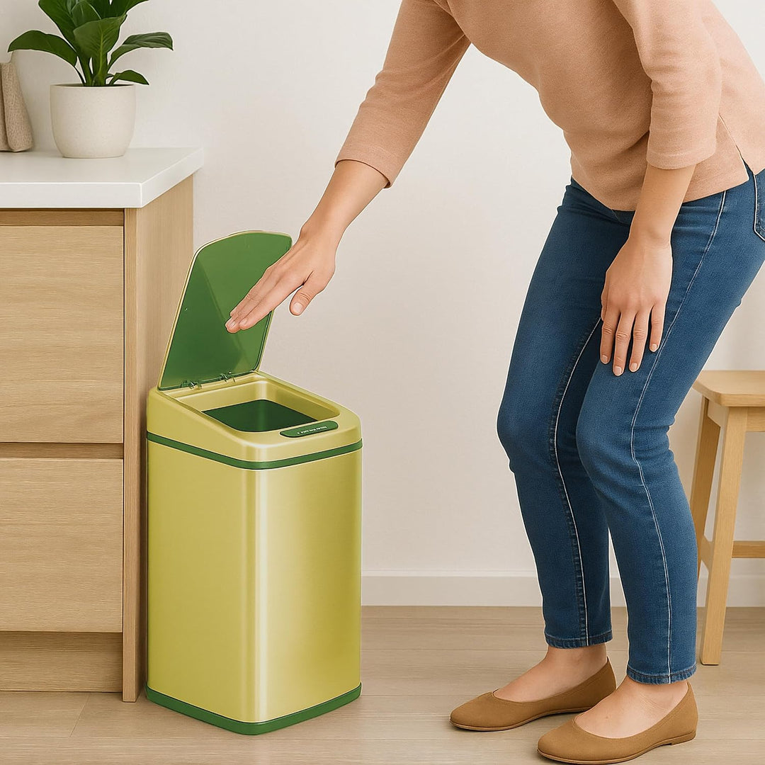 Relaxdays Sensor Mülleimer 12l, eckiger Abfalleimer mit Deckel &amp; Inneneimer, Küche &amp; Bad, Automatik